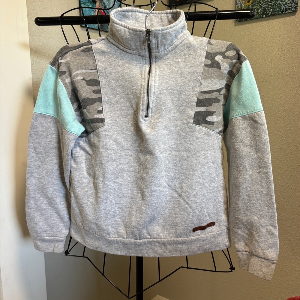 BKE Gray and Mint Camouflage Zip Up Sweat Shirt, Size Youth M